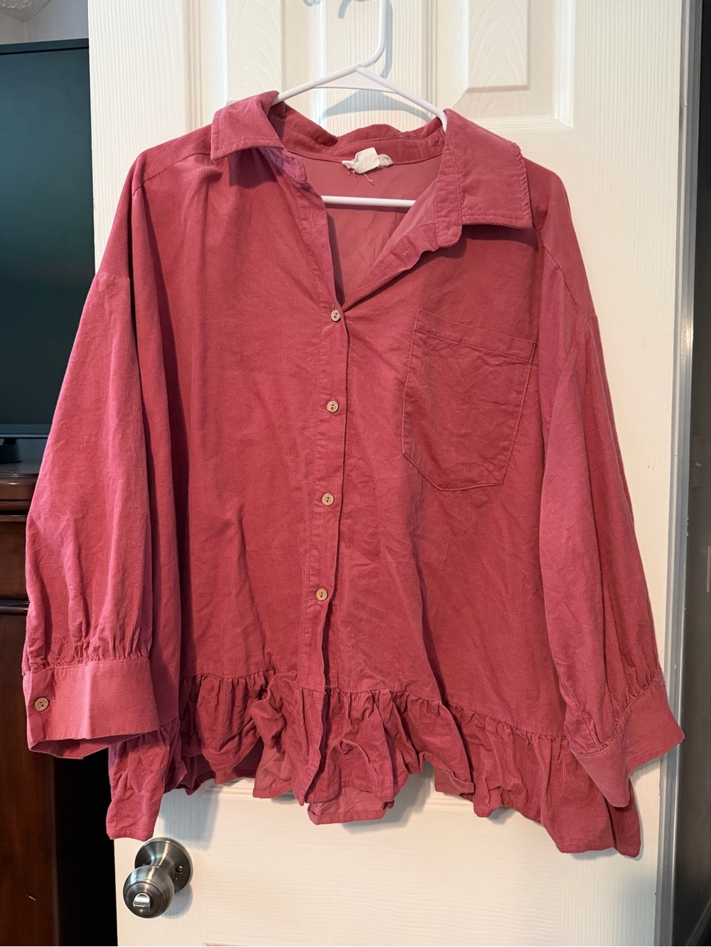 Women's Casual Ruffle-Hem Button-Up Top - Dusty Rose